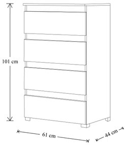 Cassettiera moderna in legno 4 cassetti 61x101h Olmo Caffč