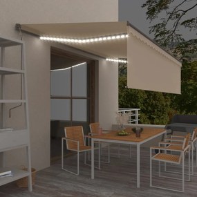 Tenda Sole Retrattile Manuale Parasole Led 5x3 M Crema /