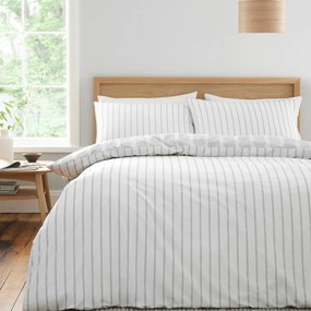 Biancheria da letto grigia in cotone per letto matrimoniale 200x200 cm Ashford Stripe – Bianca