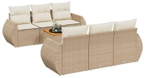 Set Divani da Giardino 7 pz con Cuscini Beige in Polyrattan