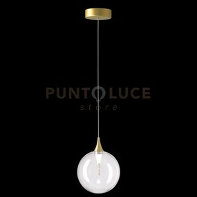 Lampada a sospensione bolla, metallo oro + paralume in vetro traspa...