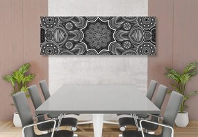 Quadro su tela – Mandala indiana con motivo floreale in bianco e nero