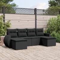 Set Divano da Giardino 6 pz con Cuscini Nero in Polyrattan 3221714