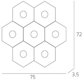 Plafoniera Moderna Hexagon Metallo Foglia Argento 7 Luci Led 12X7W
