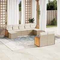 Set Divano da Giardino 9 pz con Cuscini Beige in Polyrattan 3260483