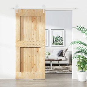 Porta Scorrevole Con Set Hardware 90x210 Cm Legno Massello Pino /