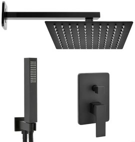 Set doccia incasso Kubo nero opaco con soffione 25 cm e kit doccia