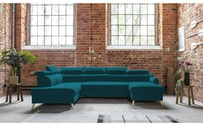 Divano letto angolare a U in velluto turchese (angolo sinistro) Sweet Harmony - Miuform