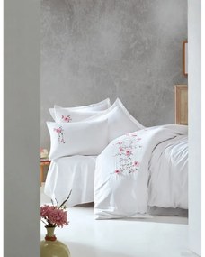 Biancheria da letto in cotone sateen bianco con lenzuolo per letto matrimoniale Bianco, 200 x 220 cm Perla - Mijolnir