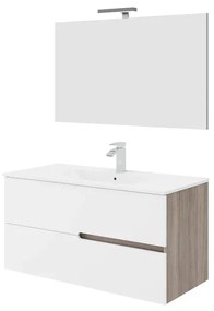 Mobile sottolavabo e lavabo con illuminazione Eva carcasa rovere fumo/frontale bianco in mdf L 100 x H 51 x P 46 cm 1 vasca 2 cassetti