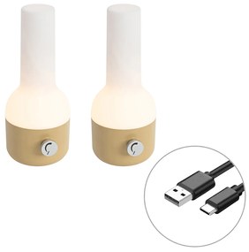 Set di 2 lampade da tavolo da esterno oro con bianco con LED ricaricabile - Haard