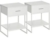 EASYCOMFORT Comodino Moderno Set 2 Pezzi con Cassetto e Ripiano Aperto, in MDF e Acciaio, 45x40x60cm, Bianco