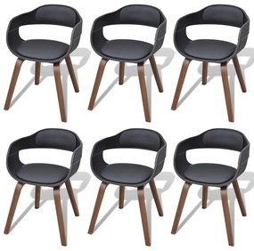 Sedie Da Pranzo 6 Pz Nere İn Legno Curvo E Similpelle /