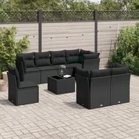 Set Divani da Giardino 9 pz con Cuscini Nero in Polyrattan 3249774