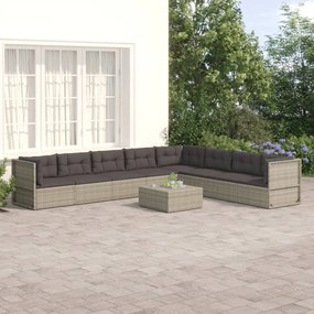 Set Divani da Giardino 8 pz con Cuscini in Polyrattan Grigio