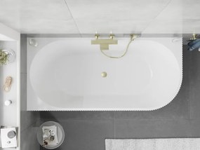 Mexen Silo vasca indipendente ad angolo sinistro scanalata 170 x 80 cm, bianca, troppopieno oro spazzolato - 52891708000L-55
