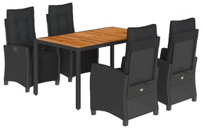 Set da Pranzo da Giardino 5 pz Nero con Cuscini in Polyrattan