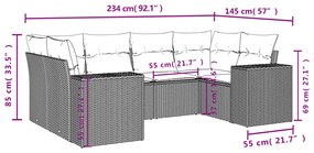 Set divano da giardino 6pz con cuscini grigio chiaro polyrattan