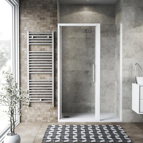 Porta doccia battente Record L 130 x H 195cm, Sp. 6 mm in vetro vetro senza finitura / trasparente profilo bianco