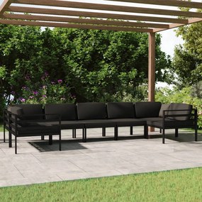 Set divani da giardino 7 pz con cuscini in alluminio antracite