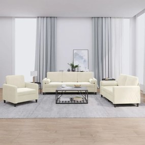 Set Di Divani 3 Pz Con Cuscini Crema İn Velluto /