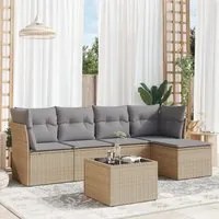 Set Divano da Giardino 6 pz con Cuscini Beige in Polyrattan 3217569