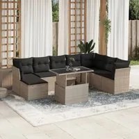 Set Divano da Giardino 9pz con Cuscini Grigio Chiaro Polyrattan 3266792