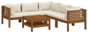 Set divani da giardino 6 pz con cuscini crema in legno acacia