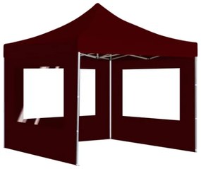 Gazebo Pieghevole in Alluminio con Pareti 3x3 m Rosso Vino