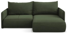 Divano angolare verde allungabile/con contenitore (con penisola a destra) Nanea – Makamii