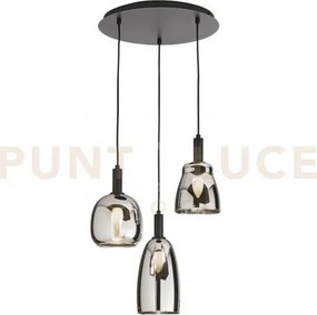 Lampadario a sospensione weizen vetro cromo struttura nera 3 luci a...
