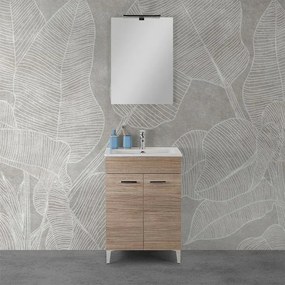 Mobile bagno a terra 60 cm rovere tropea con 2 ante lavabo e specchio Martha