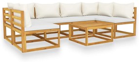 Set divani da giardino 7 pz con cuscini crema massello acacia