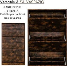 Scarpiera Salvaspazio da Ingresso, in Legno, 3 Ante Ribalta, Moderna– 60x24x120h