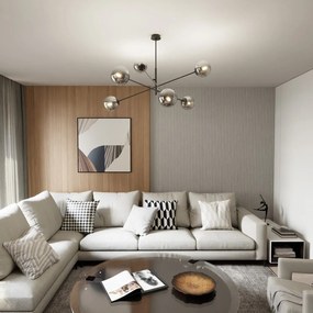 Lampadario da Soffitto in Acciaio e Vetro LINEAR 6 Nero 6xE14