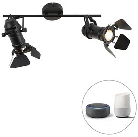 Faretto intelligente nero con Wi-Fi GU10 2 luci con alette - Movie