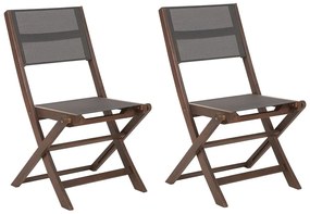 Set di 2 sedie da giardino in legno scuro e fibra tessile grigio scuro CESANA Beliani