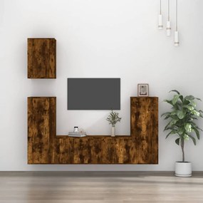 Set Di Mobili Porta Tv 5 Pz Rovere Fumo İn Legno Multistrato /