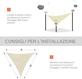 Tenda Vela da Giardino Triangolare in HDPE Crema 5x5x5m...