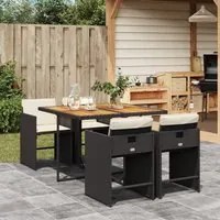 Set da Pranzo da Giardino 5 pz Nero con Cuscini in Polyrattan 3277850