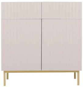 Credenza alta con 2 ante e 2 cassetti in MDF e Acciaio Beige e Dorato - EVILANA