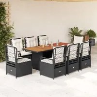 Set da Pranzo da Giardino 9 pz con Cuscini Nero in Polyrattancod mxl 117148