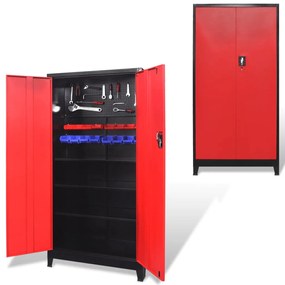 Armadio Portautensili 2 Ante Acciaio 90x40x180 Cm Nero E Rosso /