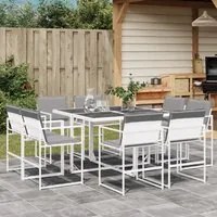 Set da Pranzo da Giardino 9 pz con Cuscini Bianco in Textilene 3295093