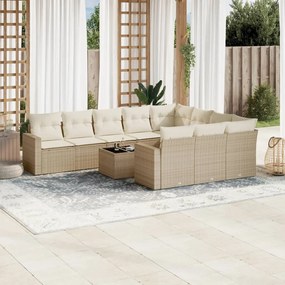 Set Divani da Giardino 11 pz con Cuscini Beige in Polyrattan