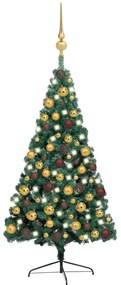 Albero di Natale a Metà Preilluminato con Palline, Albero di Natale a Metà Preilluminato con Palline Verde 150 cm