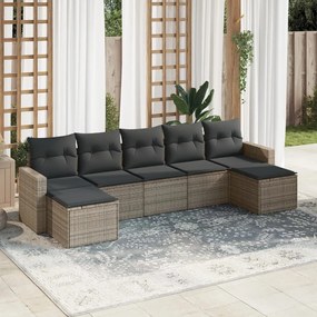 Set Divani da Giardino 7 pz con Cuscini Grigio in Polyrattan