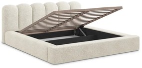 Letto matrimoniale imbottito beige con vano contenitore con griglia 160x200 cm Mano - Makamii