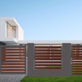 Cancello automatico battente ALBA Maia120-40 in alluminio, apertura centrale, L 350 x H 190 cm, di colore noce