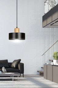 Sospensione Nordica 1 Luce Torin In Acciaio Nero E Legno